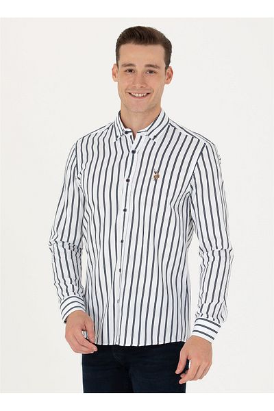U.S. Polo Assn. БАЗА. Polo Assn. Тъмносиня мъжка риза с прилепнала яка с копчета SEBASTIAN023K