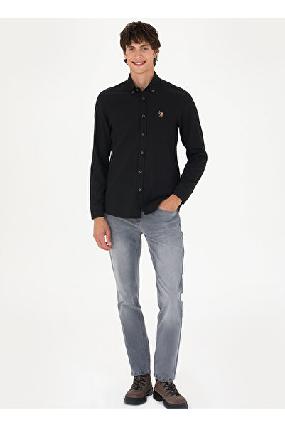 U.S. Polo Assn. U.S. Polo Assn. Slim Fit Düğmeli Yaka Siyah Erkek Gömlek NOVAYA023K