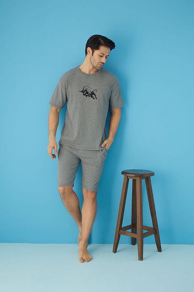 Ayans Pijama Set Capri pentru bărbați supradimensionat cu nervuri