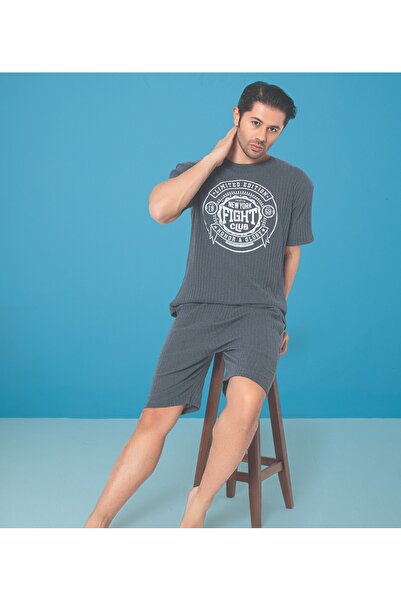 Ayans Pijama Κοτλέ Oversize Ανδρικό Σετ Κάπρι