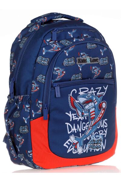 KAUKKO Синьо-червоний механічний акула шкільний рюкзак і пенал для хлопчика