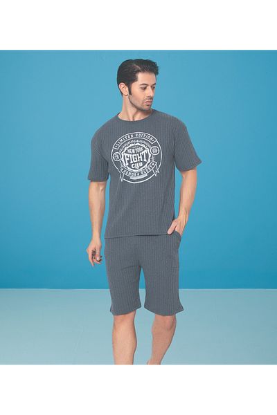 Ayans Pijama Κοτλέ Oversize Ανδρικό Σετ Κάπρι