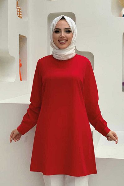 Bym Fashion Μακρύ χιτώνα με μανσέτες με κουμπιά με λαιμόκοψη 2649 κόκκινο