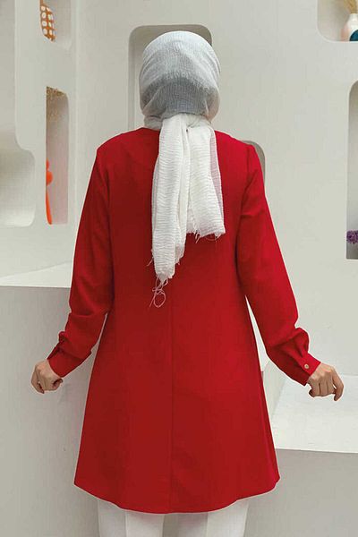 Bym Fashion Μακρύ χιτώνα με μανσέτες με κουμπιά με λαιμόκοψη 2649 κόκκινο