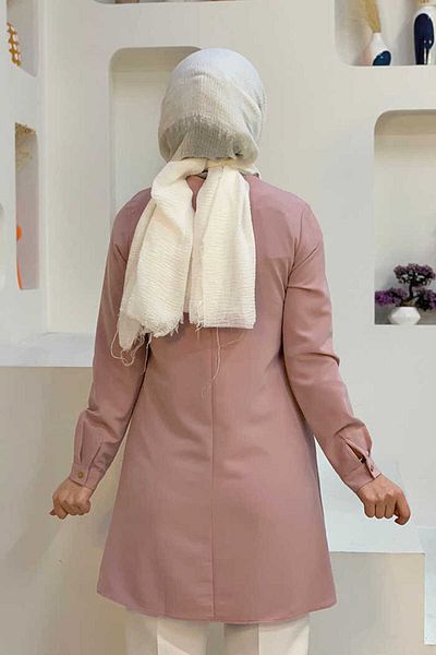 Bym Fashion Manșete cu nasturi Decolteu turnat Tunica lungă 2649 Pudra