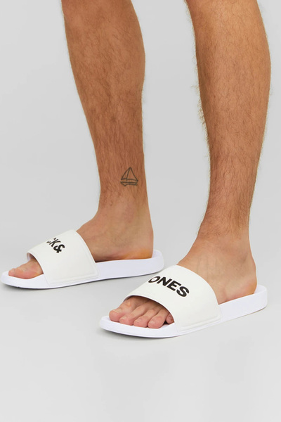 Jack & Jones Men's Jfwlarry Text Detailed Slippers 12184277   White