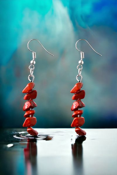 NBS Beautiful Naturel Stones Coral Real (Energy, Life Joy, Power) Natural Stone Earrings