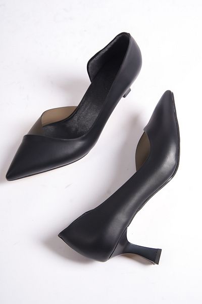 Modabuymus Oslo Black Short Goblet Heeled Stiletto Heeled Shoes