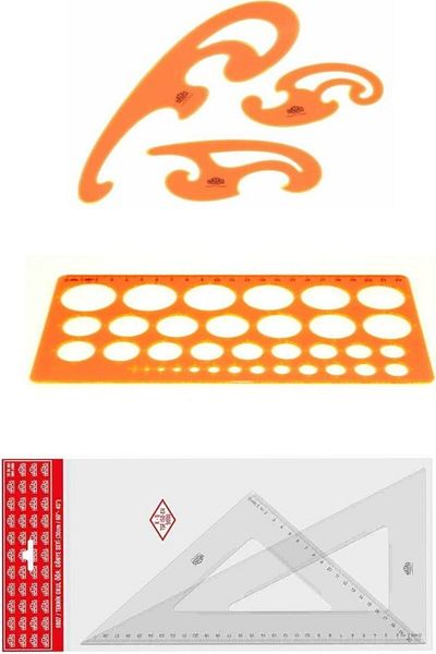 HATAS 30 cm Drawing Set - 60° and 45° Miter, 3-Piece Airbrush Set and Circle Template