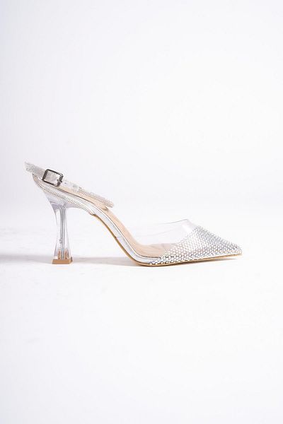 Modabuymus Vilnus Silver Stone Pantofi de seara Stiletto cu toc transparent