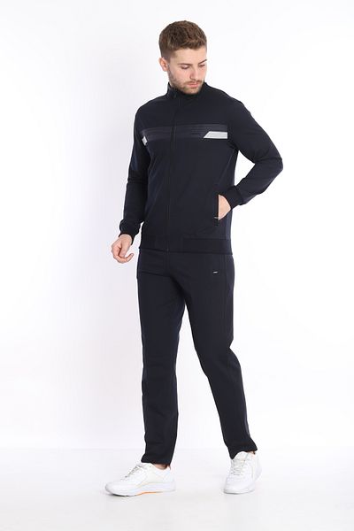 NEED LİFE Men's Navy Blue Daily Zippered Chest Embroidered Top and Bottom Tracksuit Set