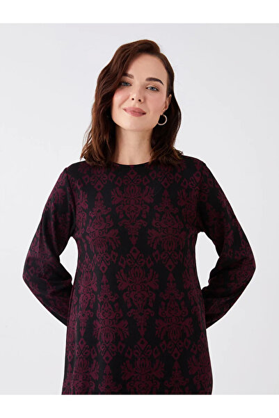 LC Waikiki LCW Grace Bisiklet Yaka Desenli Uzun Kollu Kadın Elbise