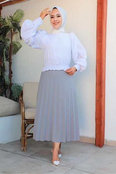 benguen 209 Belted Hijab Skirt Gray