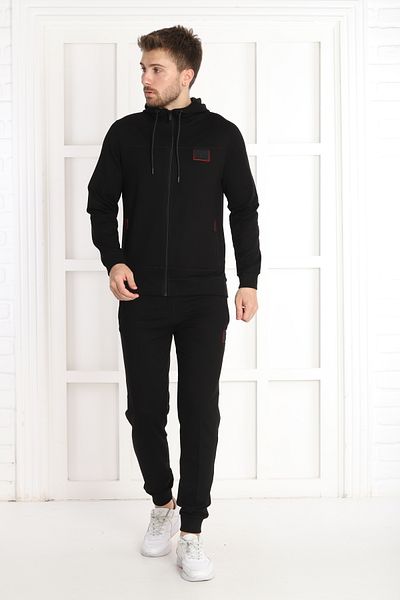 NEED LİFE Men's Black Casual Zippered Hooded Bottom Top Tracksuit Set