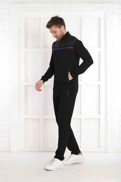NEED LİFE Men's Black Waffle Fabric Zippered Regular Top and Bottom Tracksuit Set
