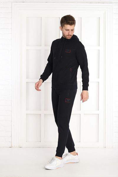 NEED LİFE Men's Navy Blue Casual Zippered Hooded Bottom Top Tracksuit Set