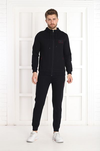 NEED LİFE Men's Navy Blue Casual Zippered Hooded Bottom Top Tracksuit Set