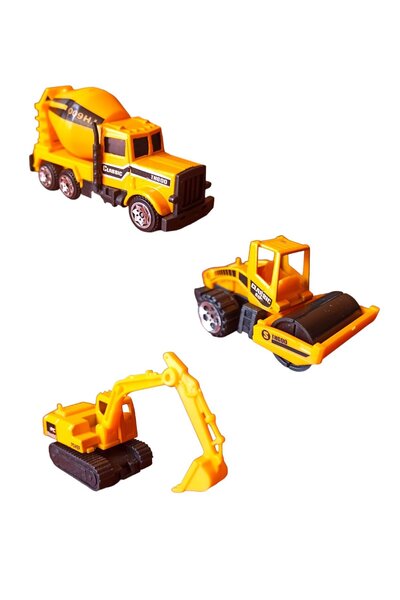 PopŞeker Metal İş Makinaları 3'lü Mini Boy Oyuncak İş Makinaları İnşaat Seti