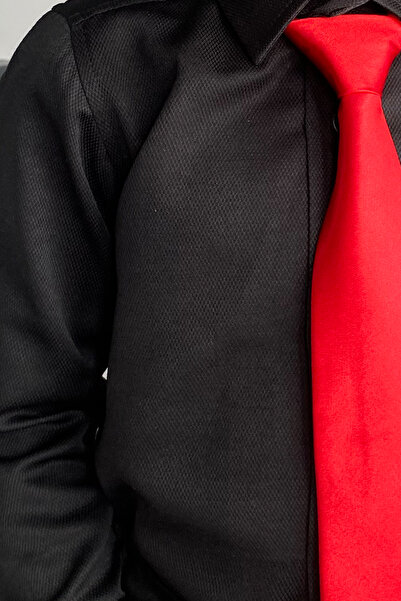 Entel Boy's Dobby Black Shirt Tie Set of 2