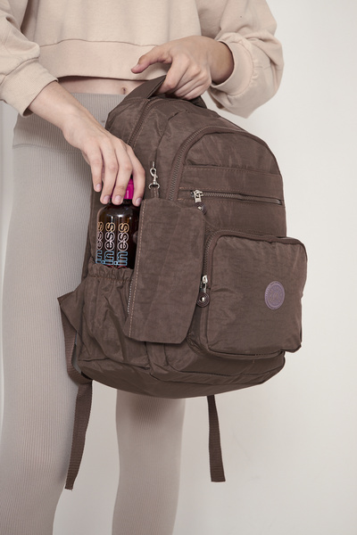 MUBO Original Water-Resistant Crinkle Fabric Large Size School Bag with 2 Water Bottle Compartments (Daily, College)