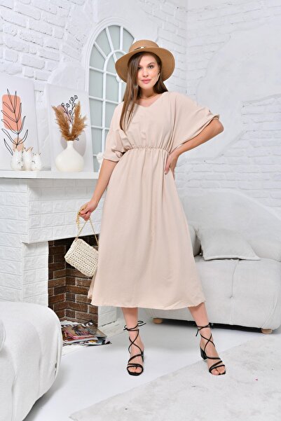 VOLT CLOTHİNG Női V-nyakú derék és ujjú összegyűjtött maxi ruha