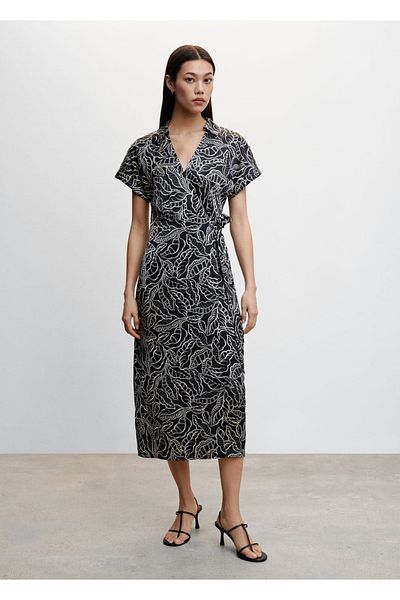 MANGO Woman Patterned Wrap Cut Dress
