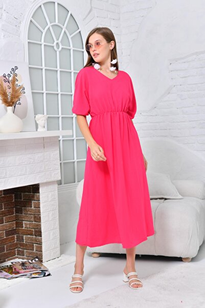 VOLT CLOTHİNG Γυναικείο μάξι φόρεμα με λαιμόκοψη V στη μέση και το μανίκι