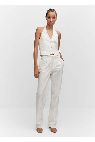 MANGO Woman Striped pleated pants