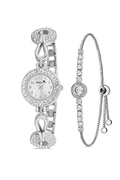 Polo Air Elegant Vintage Women's Wristwatch Zircon Stone Bracelet Combination Silver Color