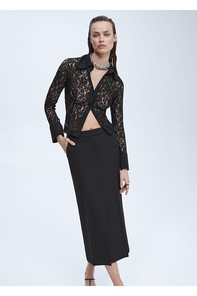 MANGO Woman Wool Pencil Skirt