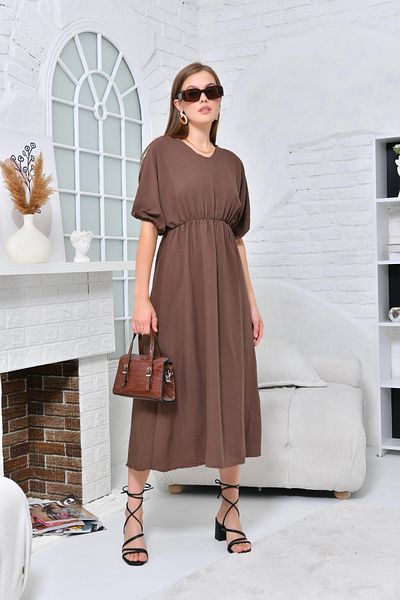VOLT CLOTHİNG Dámské maxi šaty s výstřihem do V a pasem a rukávy