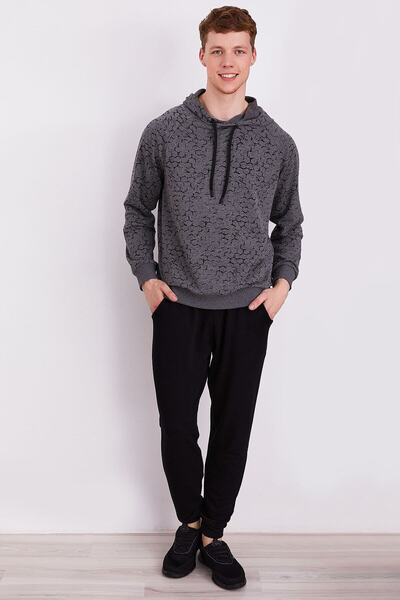 Arnetta Honeycomb Gray Men's Long Sleeve Hooded Pajamas Set