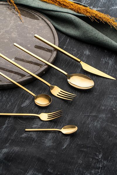 ACAR Nora 12 Person 72 Piece Fork Spoon Knife Set - Gold