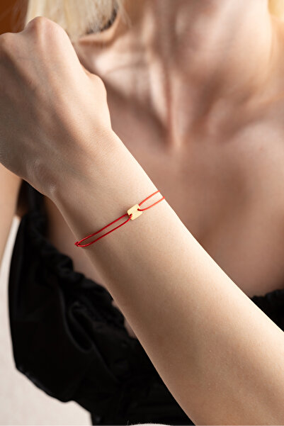 Nereze 925 Ayar Gümüş Rose Kırmızı İpli Ayarlanabilir Minik Dikdörtgen Makrom...