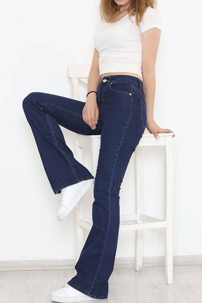 geenz manifacture Navy Blue Flare Leg Džíny s vysokým pasem Power Lycra Fiting