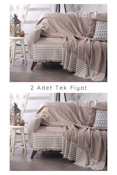 Lux Touch Husa de canapea din bumbac 2 piese Olympos Milk Coffee - 180 x 200 cm Canapea Canapea Pat Divan Fotoliu