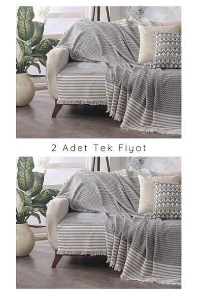 Lux Touch Olympos Anthracite 2-Piece Cotton Sofa Cover - 180x200cm Sofa Sofa Bed Divan Armchair Cover