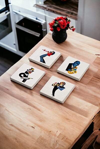 Baumatelier مجموعة مكونة من 4 قطع من قواعد أكواب الترافرتين المصنوعة من الحجر...