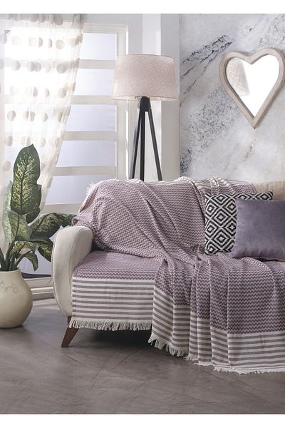 Lux Touch Husa de canapea cu 2 locuri Olympos Plum - 180x200 cm din bumbac canapea extensibila divan fotoliu