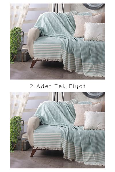 Lux Touch Калъф за диван Olimpos Water Green от 2 части, памучен - 180 x 200 см, разтегателен диван, фотьойл