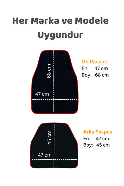 BEYLİNİ Oto Paspas Halı 5'li Set Her Araca Uygun Uzun Süre Dayanıklı Çift Taraflı Kullanım Siyah Renk