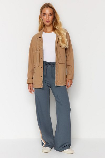 Trendyol Modest Color Blocked Stripe Detailed Wide Leg Knitted Sweatpants - Anthracite TCTAW22EI0022