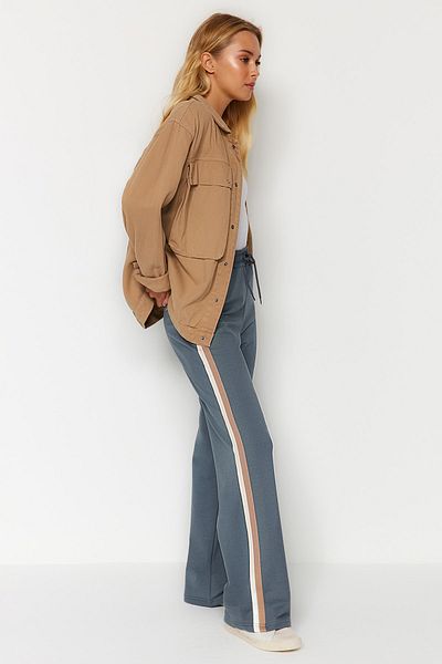 Trendyol Modest Color Blocked Stripe Detailed Wide Leg Knitted Sweatpants - Anthracite TCTAW22EI0022