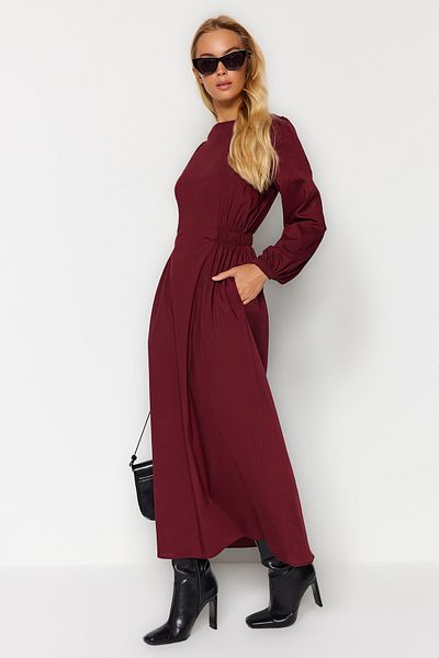 Trendyol Modest Φόρεμα από μπορντό μέση με λεπτομέρειες TCTAW24EB00093
