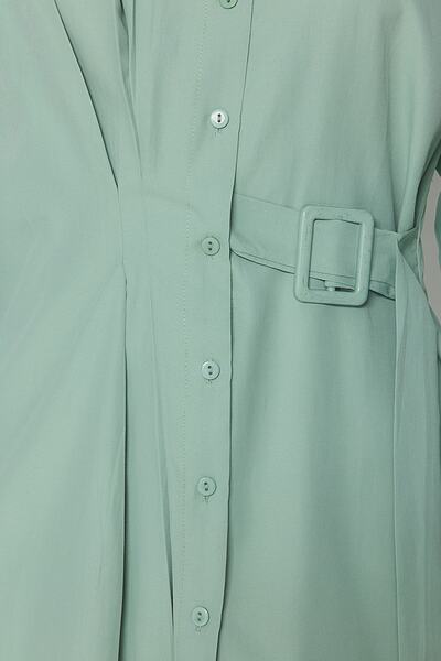 Trendyol Modest Dark Mint Belted Woven Shirt TCTAW24TG00014