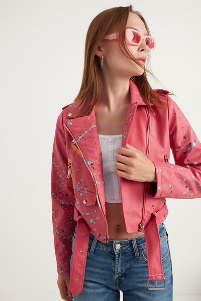 MEECY Rosa Lederjacke für Damen