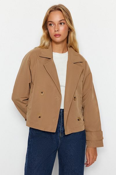 Trendyol Collection Mink Oversize Wide Cut Crop Water Repellent Trench Coat TWOAW24TR00004