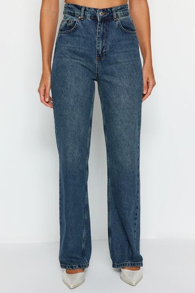 Trendyol Collection Μπλε τζιν ψηλόμεσο φαρδύ πόδι TWOAW24JE00184