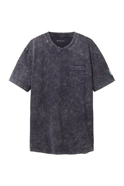 Tom Tailor T-Shirt Kurzarmshirt mit V-Ausschnitt, ausgewaschener Optik und Brusttasche