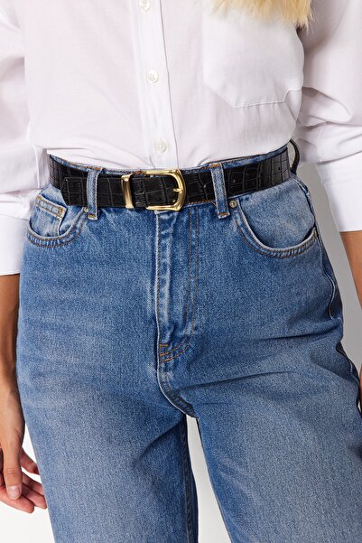 Trendyol Collection Dámský pásek Croco Leather Look Black and Tan – balení 2 ks TWOAW24KE00030